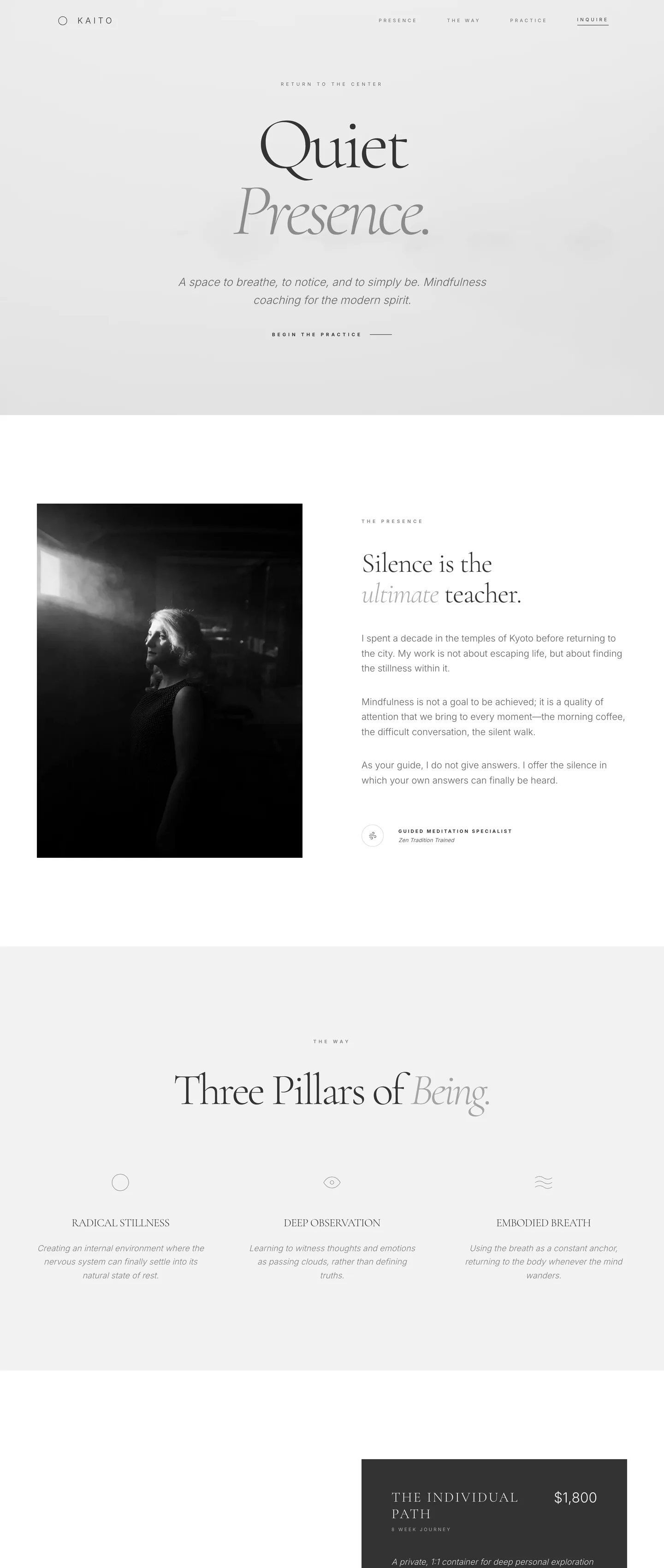 Mindfulness coach website demo